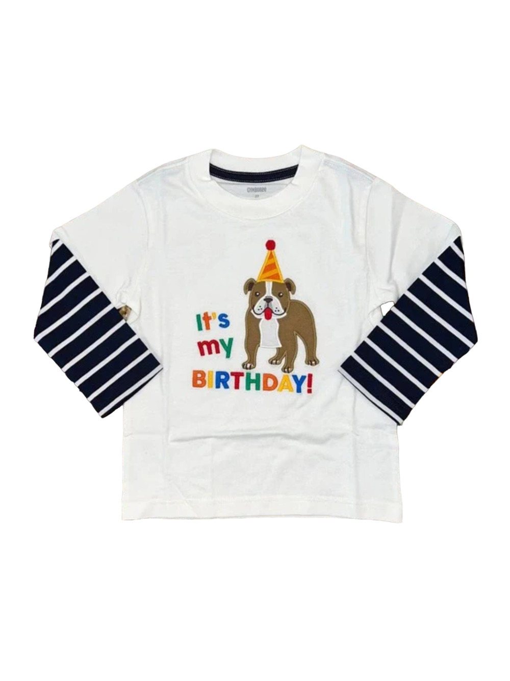 NWT Gymboree Boys Ivory and Navy Striped Embroidered Dog Birthday Shirt